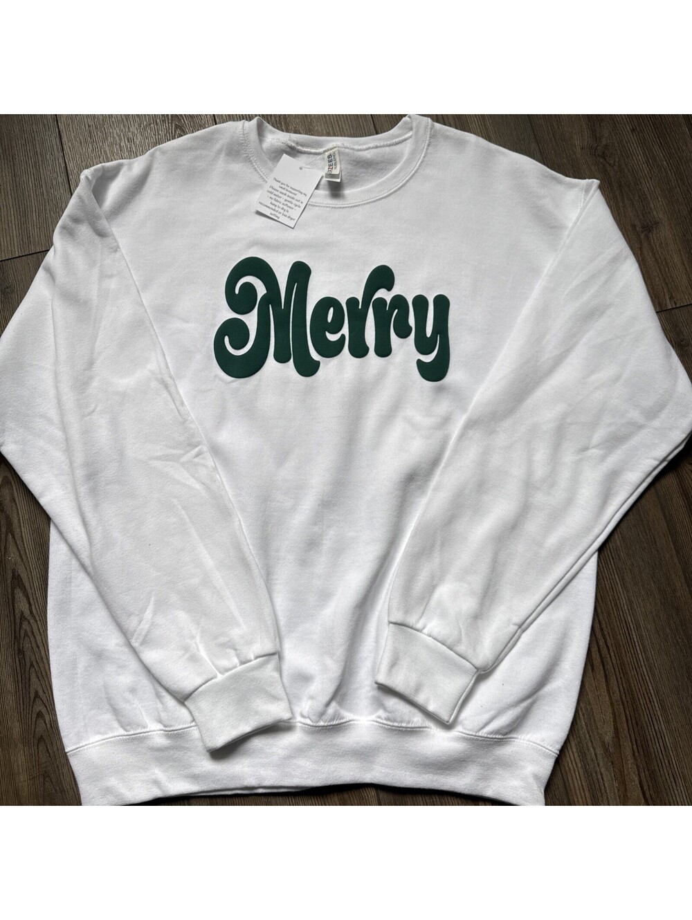 JERZEES NuBlend Men's white Crew Neck Pullover Fleece Puffy Merry Sweatshirt L